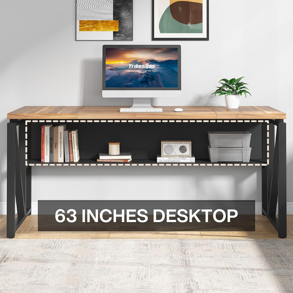 Tribesigns 63 inches Computer Desk with Bottom Storage Shelf Home Office Desk...