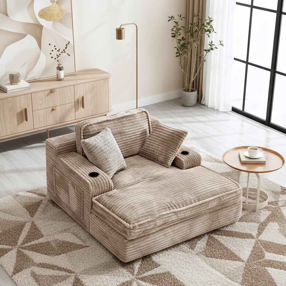 67" Oversized Chaise Lounge Chair Indoor, Soft Boneless Cloud Couch, Camel