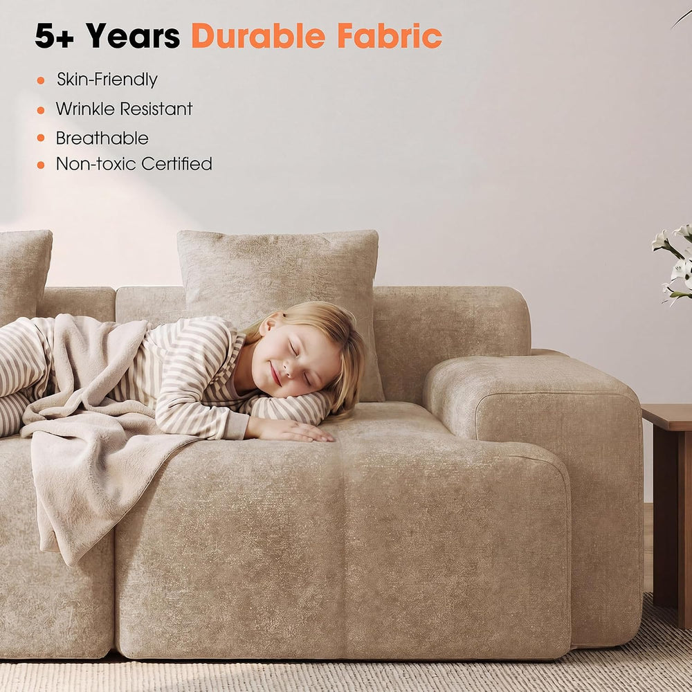 84" Modular Loveseat Couch, 30" Deep Seat Boneless Sofa, Khaki