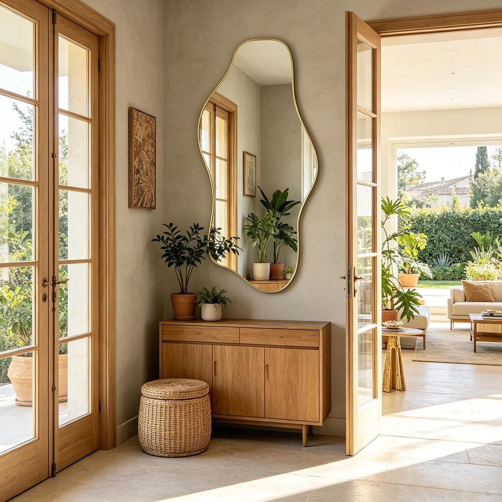 47"x24" Irregular Wall Mirror, Asymmetrical Frameless Mirror