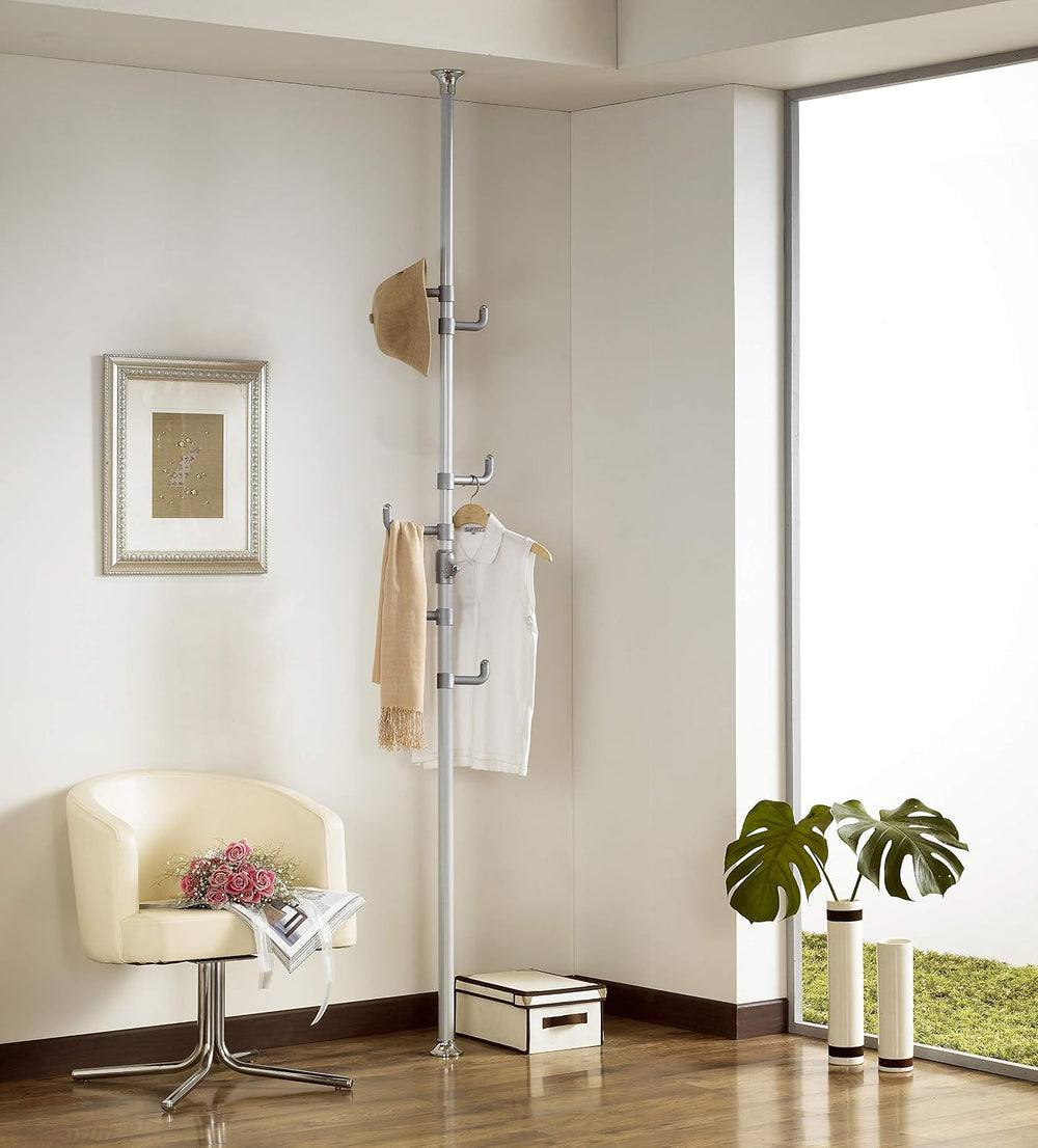 PRINCE HANGER Vertical One-Touch Pole Coat Rack — 6 Independent Rotating Hook...