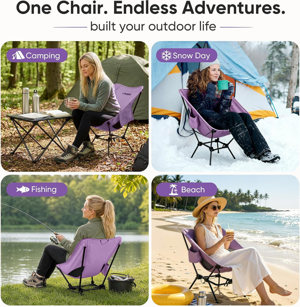 Purple Ultralight Camping Chair for Adults, 350 lb Capacity