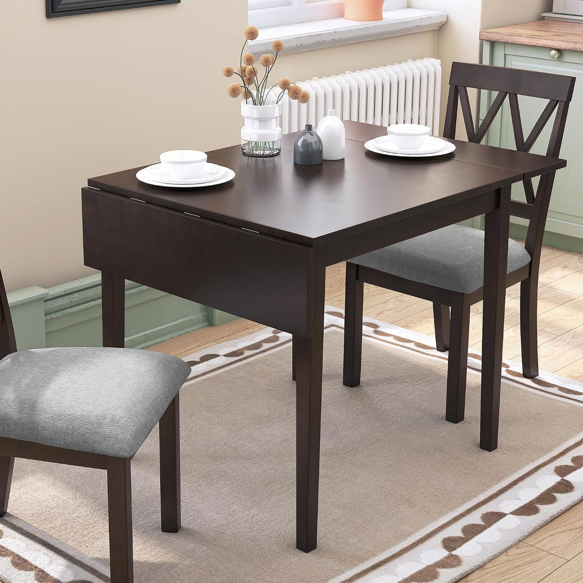 Merax Wooden 29"- 45" Extendable Rectangular Dining Table with Drop Leaf, Fits up to 4, Easy Assemble Espresso