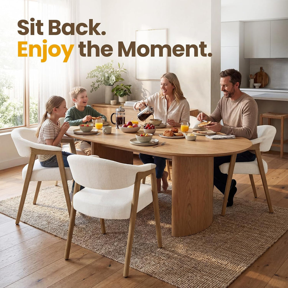 Dining Chairs with Arms Set of 4, Barrel Back, Solid Wood Legs/Linen Beige