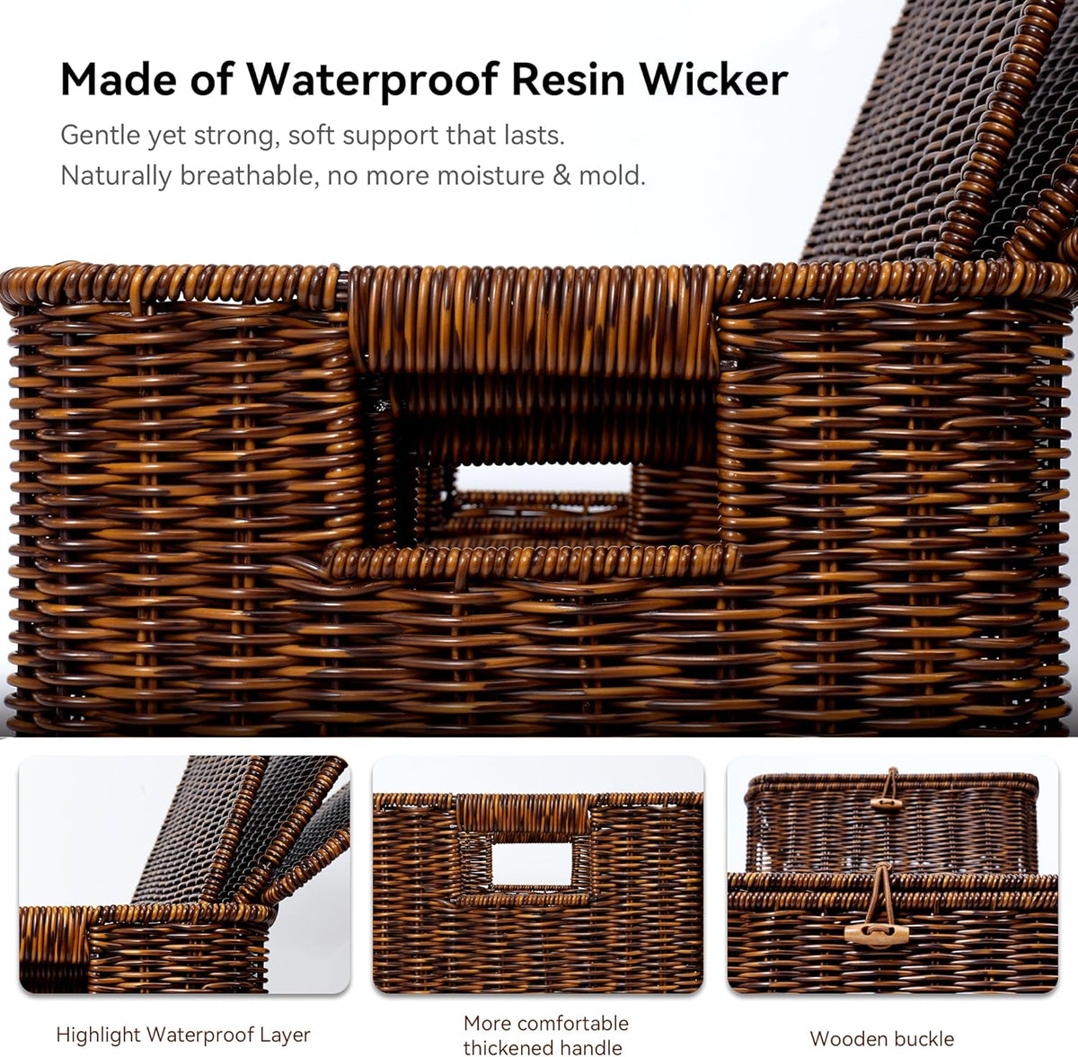 Nonam Wicker Storage Basket with Lid, Large Shelf Baskets for Boho Decor, Plastic Basket, Lidded Home Storage Bins - Stackable Containers Boxes for Organizing - Brown