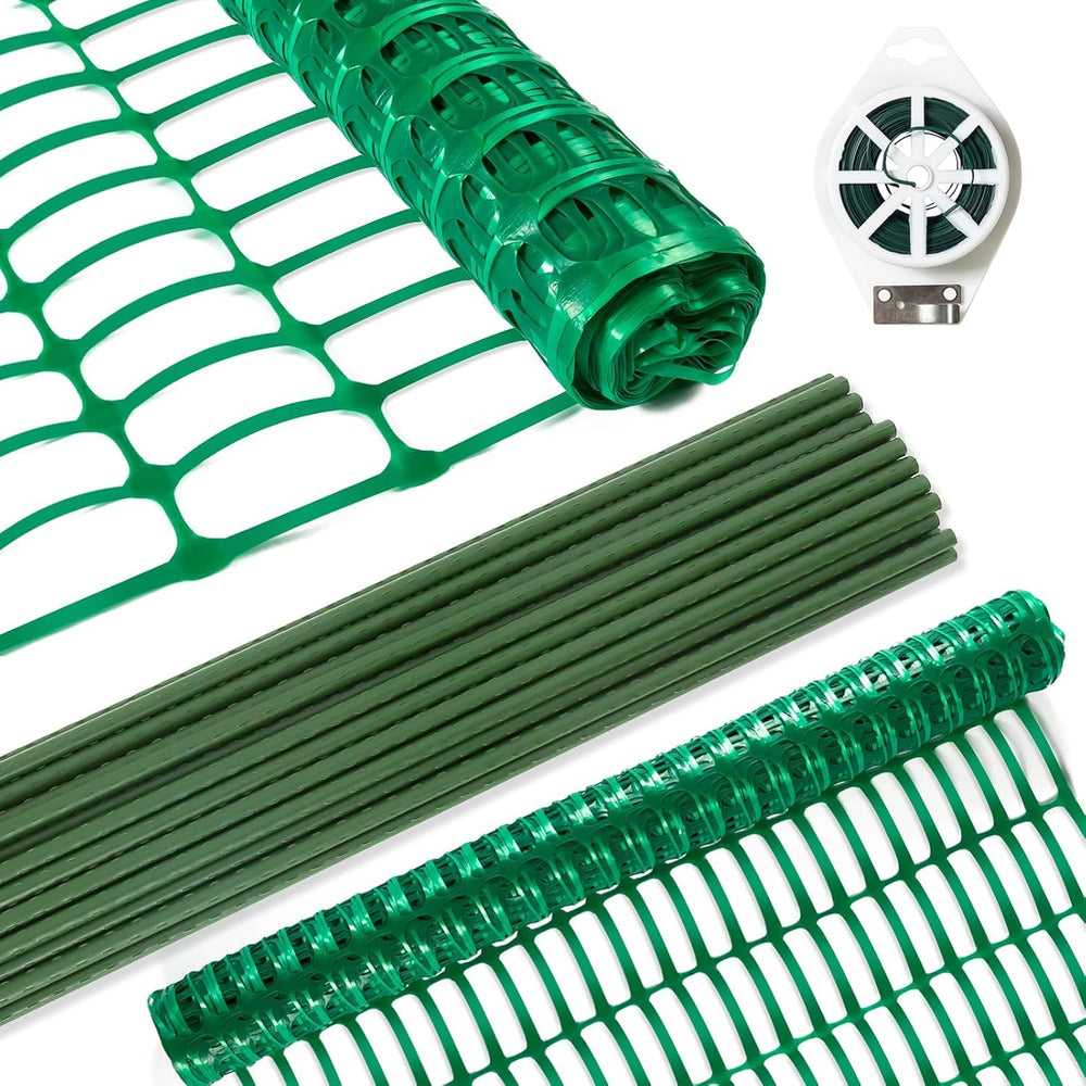Safety Fence Plastic Mesh Fencing Roll,1 Roll with 25 Steel Stakes