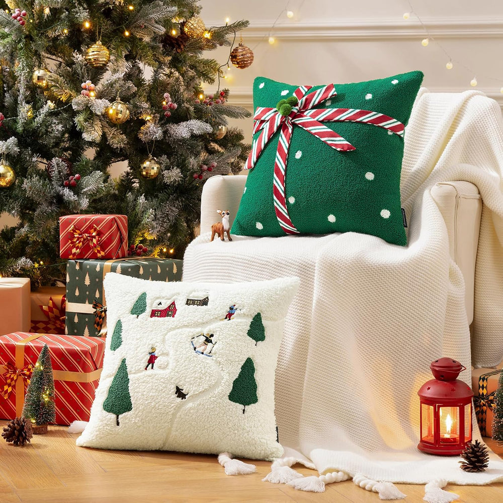 Phantoscope Pack of 4 Merry Christmas Throw Pillow Covers, Soft Faux Fur Sher...