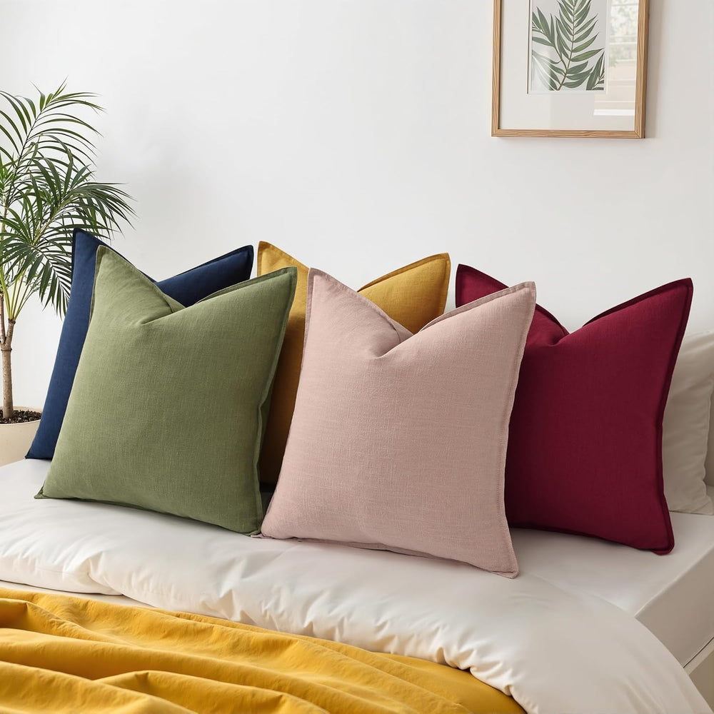 decorUhome Fall Olive Green Linen Throw Pillow Covers 26x26 Set of 2