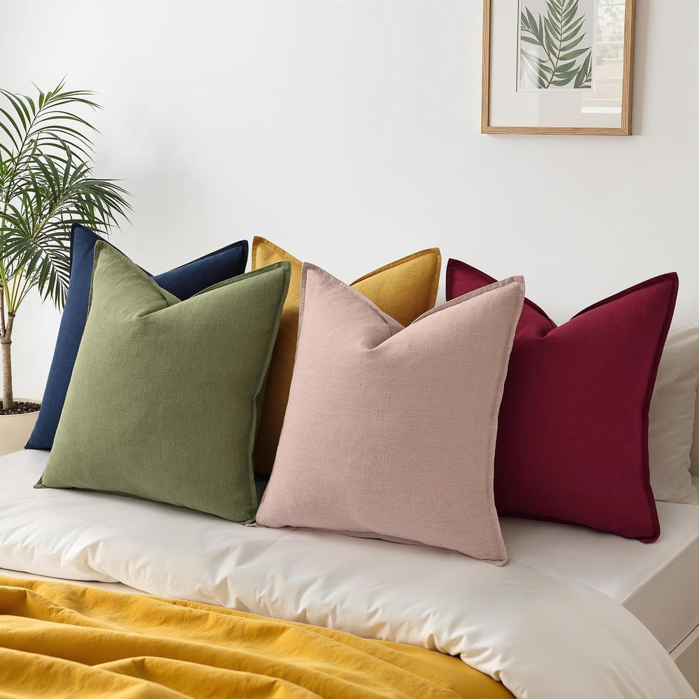 decorUhome Fall Olive Green Linen Throw Pillow Covers 22x22 Set of 2