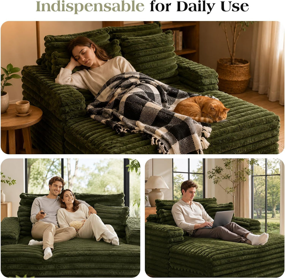 TUNYI Oversized Chaise Lounge Chair Indoor, Faux Fur Upholstered Sofa Bed wit...