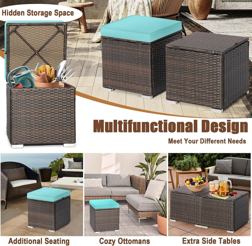 RELAX4LIFE 2-Piece Wicker Outdoor Storage Ottoman Set