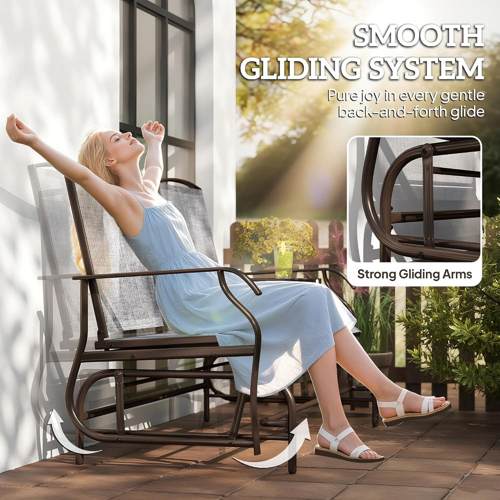Outsunny Outdoor Glider Bench with Center Table Metal Frame Armrests Gray