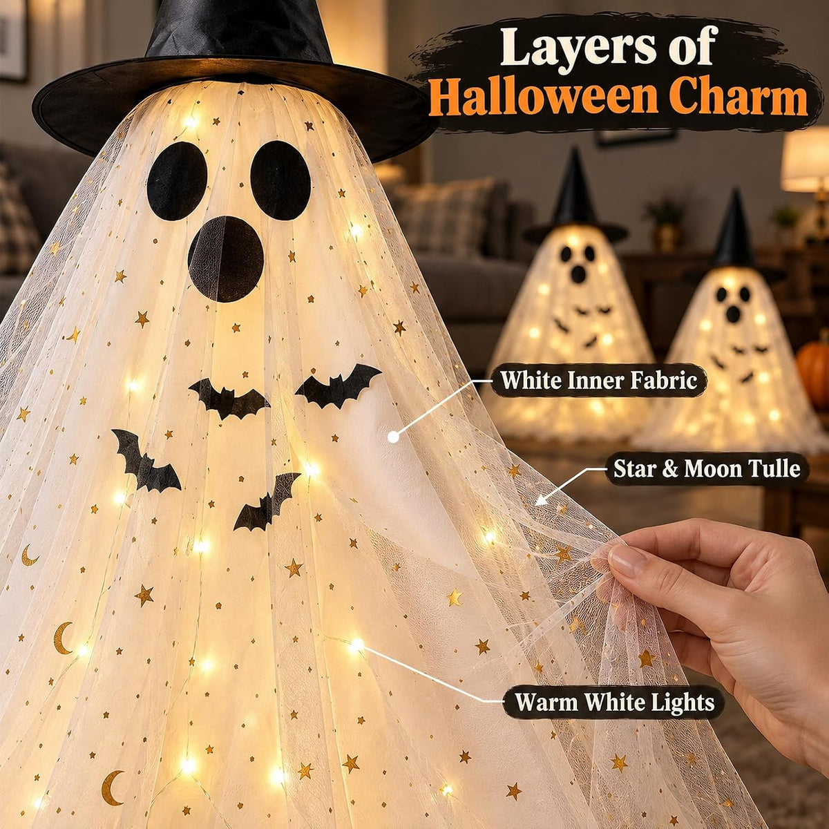 3 Pack Light Up Ghosts Halloween Decorations Indoor Home Table & Outdoor