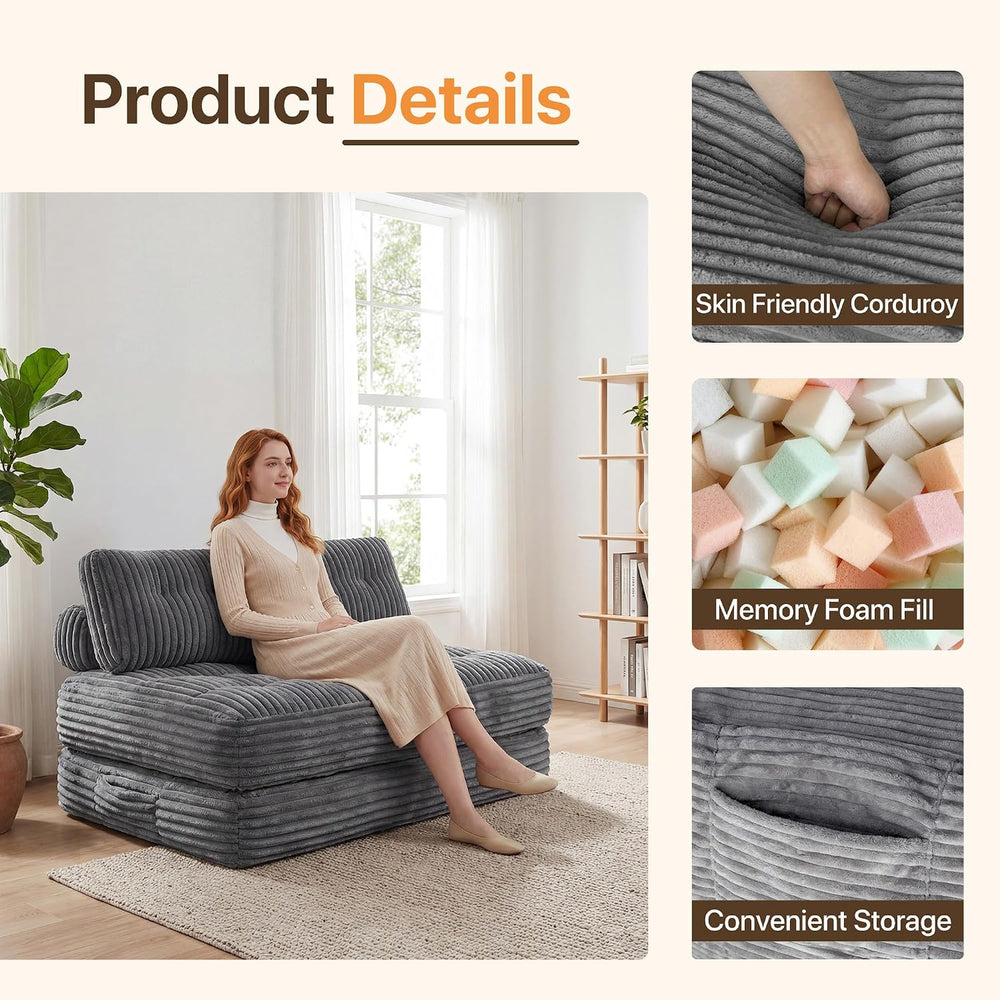 Claiks Boneless Chair Folding Sofa Bed, Sleeper Chair, Dark Grey, Double