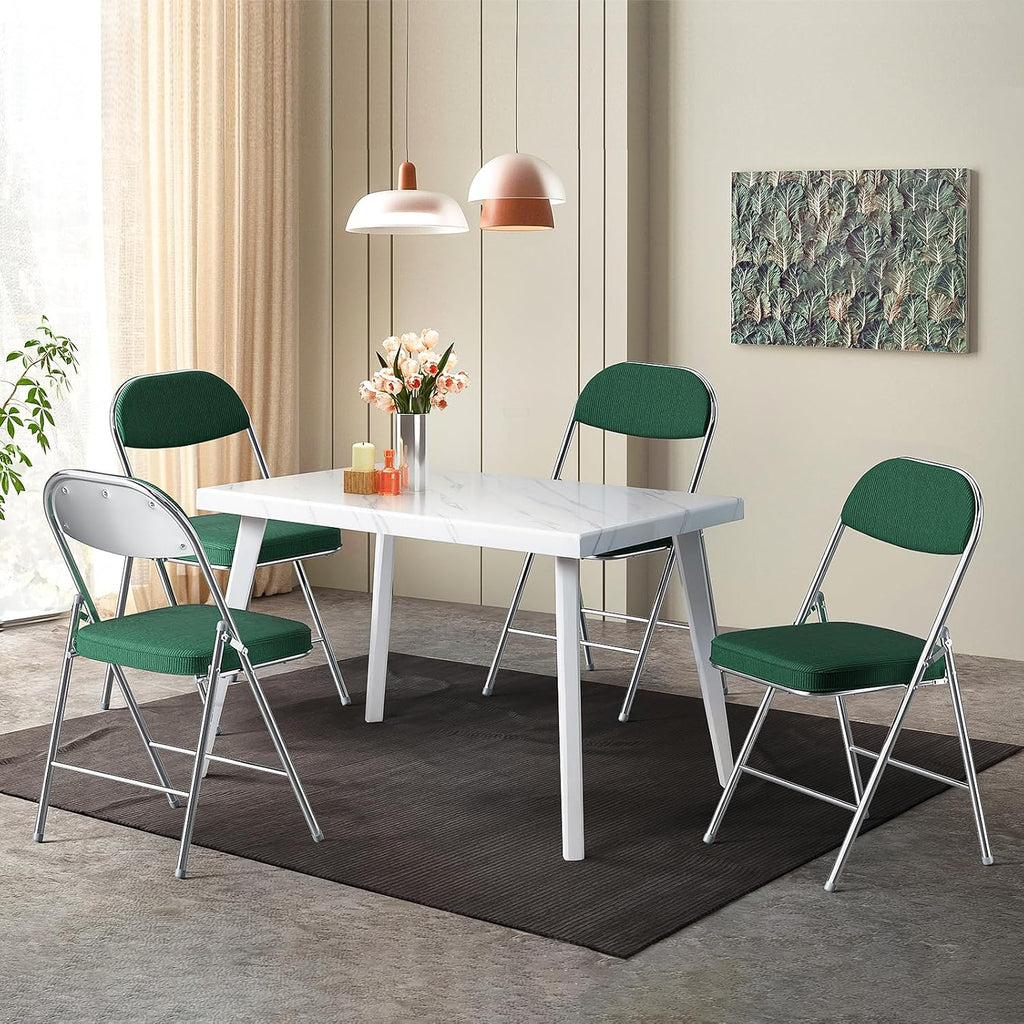 VINGLI Folding Chairs with Padded Seat & Backrest, Metal Frame, Durable Corduroy Fabric, 350 lbs Capacity, Set of 1, Olive Green – Ideal for Weddings, Parties, Office Events
