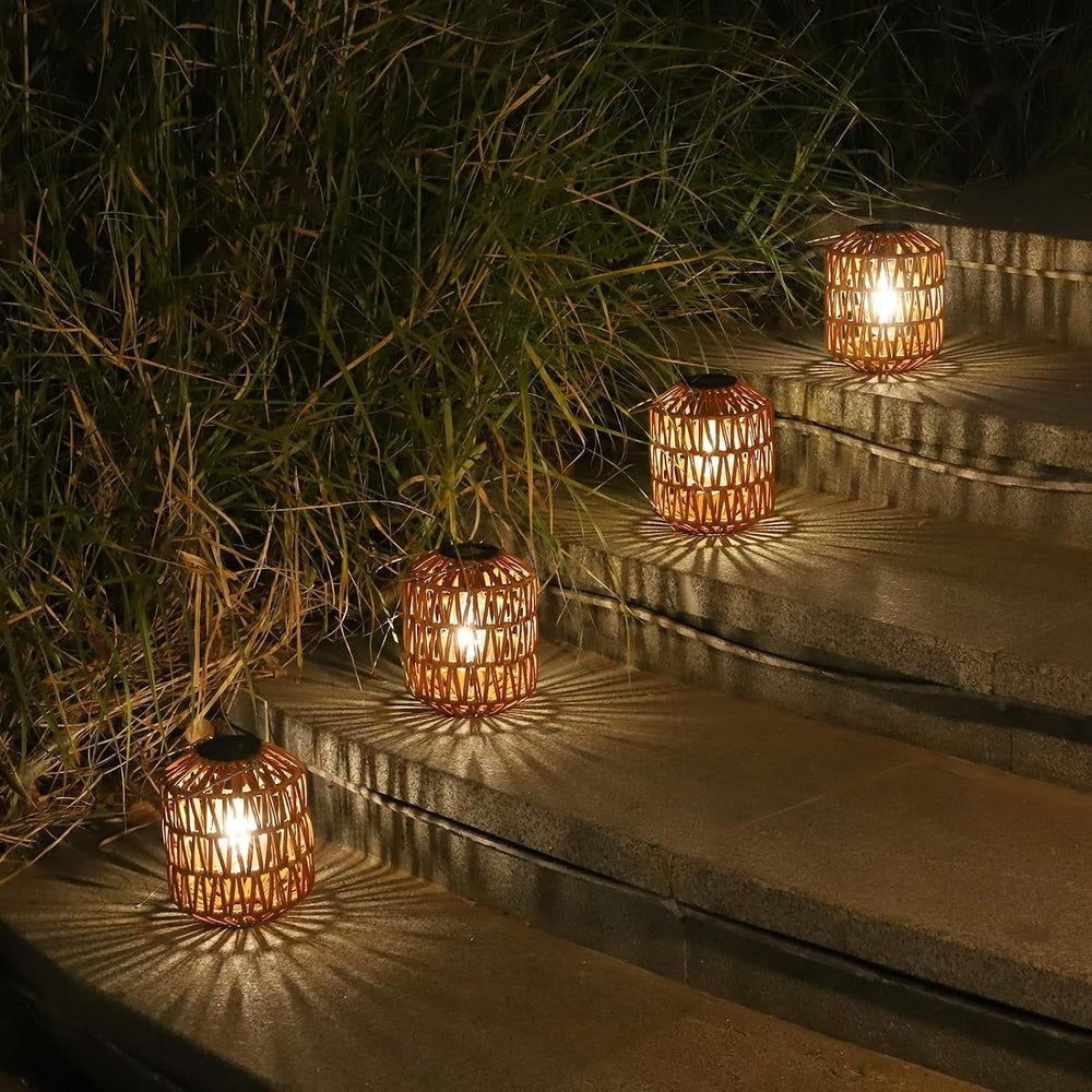 Eyassi Rattan Solar Lights, 4 Pack Solar Lanterns Outdoor Waterproof, Outdoor...