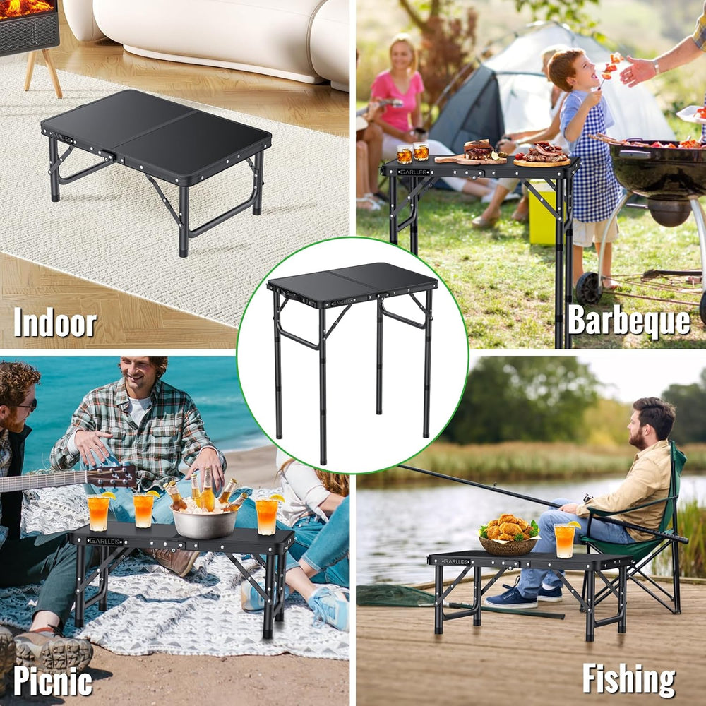 GARLLEN 2ft Folding Camping Table 22.8"x15.7" 3-Height Adjustable M...