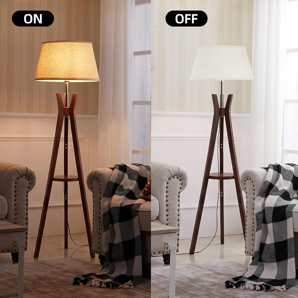 Tripod Floor Lamp with Shelves, 59'' Standing Lamp for Bedroom