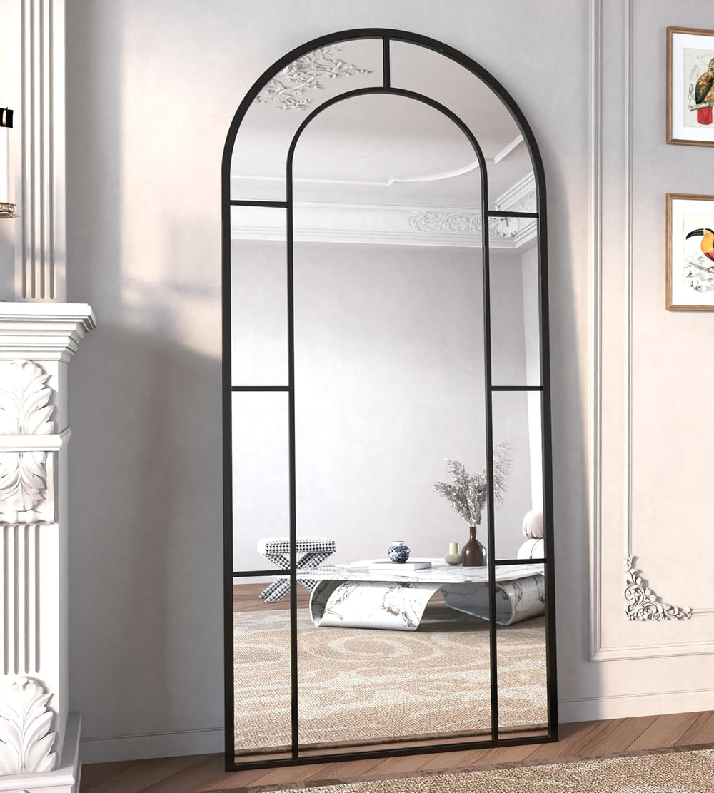Full Length Mirror, 56"x22" Large Standning Windowpane Mirror (Black)