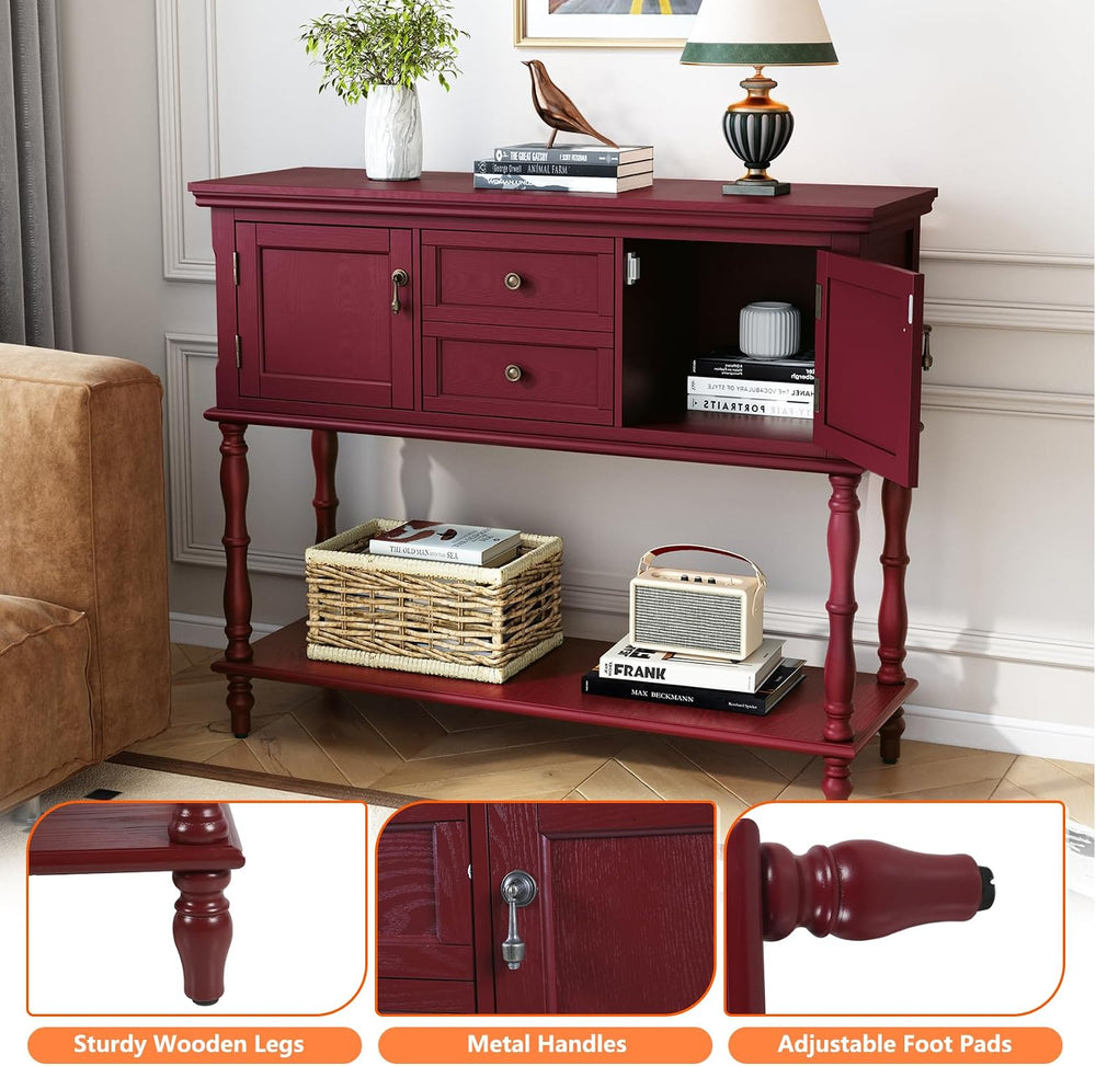 ARTPOWER Console Table with 2 Drawers, Retro Entryway Table with 2 Door