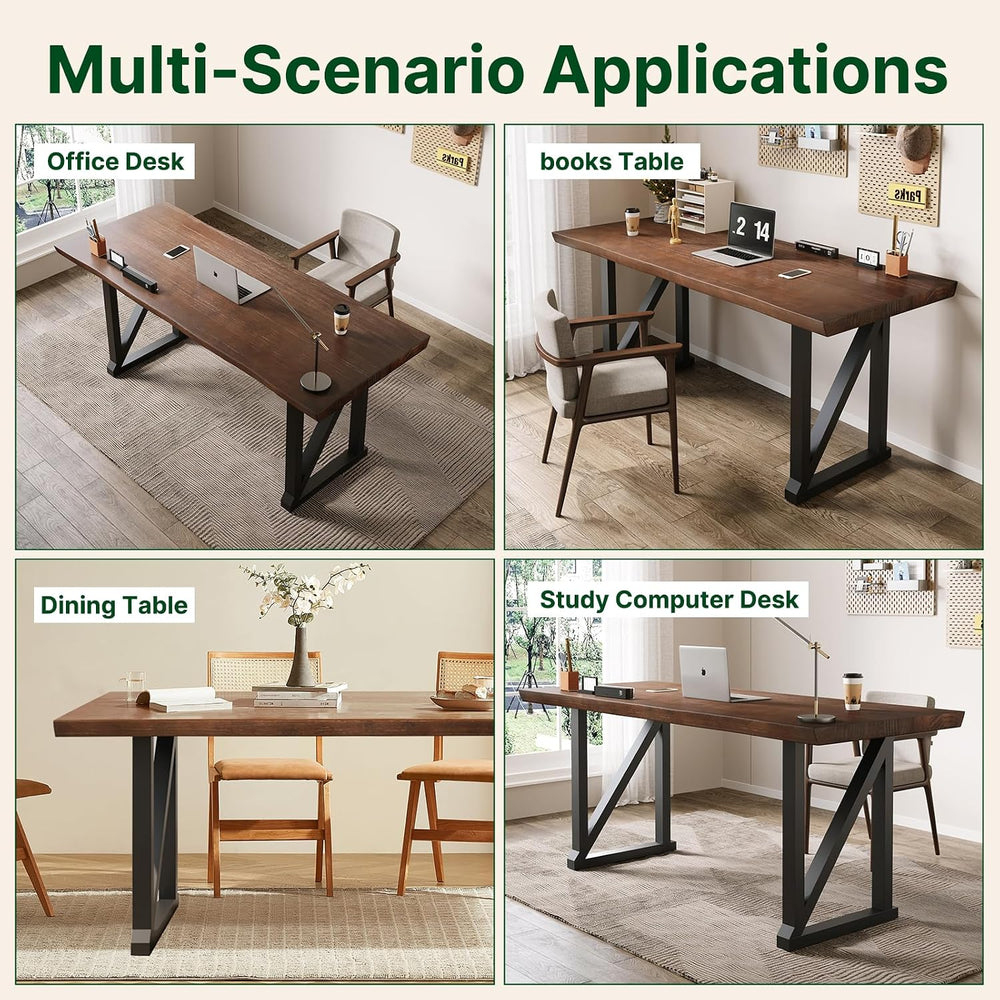 Solid Wood and Metal Modern Industrial 56 inch Wide Home Office Desk, Writing...