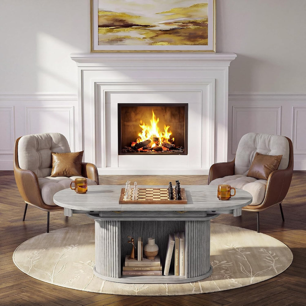 YESHOMY Modern Oval Coffee Table with Storage for Living Room, Gray