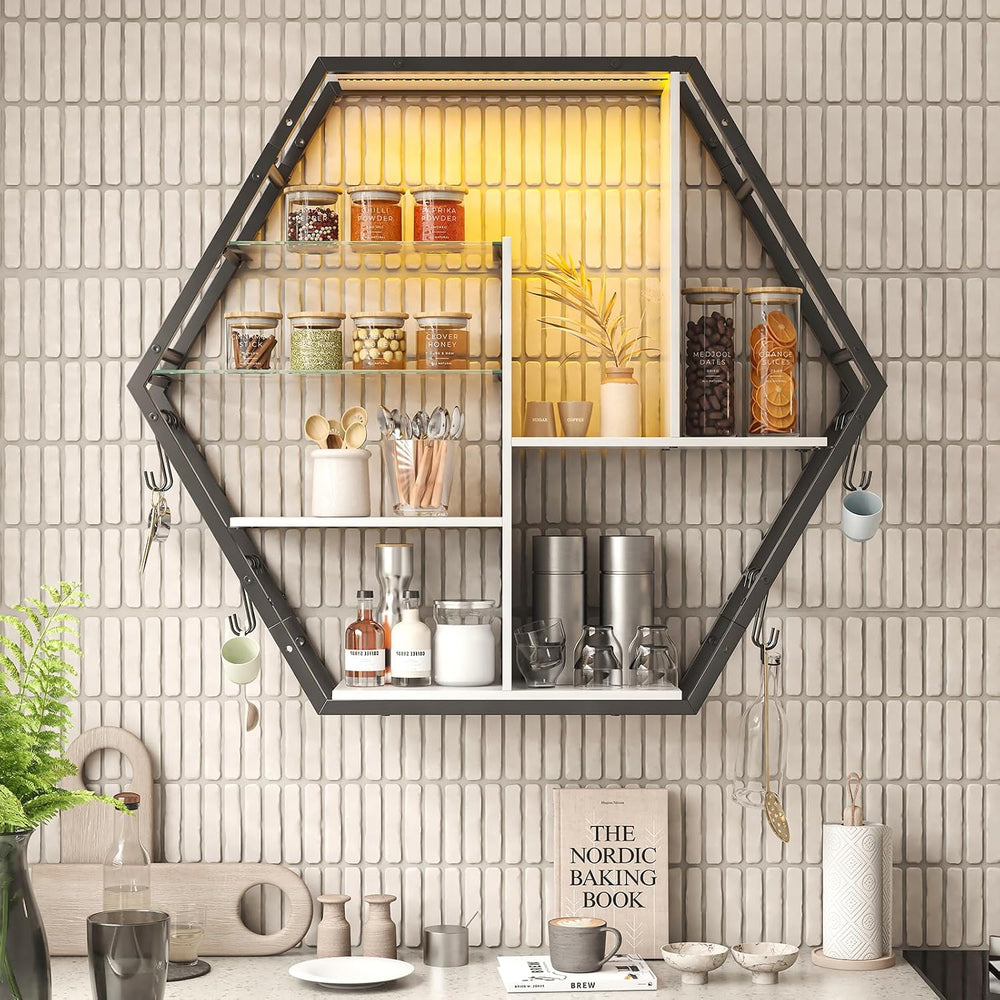 Saudism Large Gaming Room Storage Shelf, Hexagon Wall Mounted Display Shelf