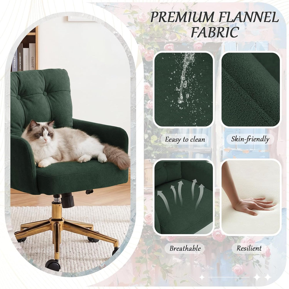 Modern Home Office Chair Velvet Desk Chair Accent Armchair Gold Legs