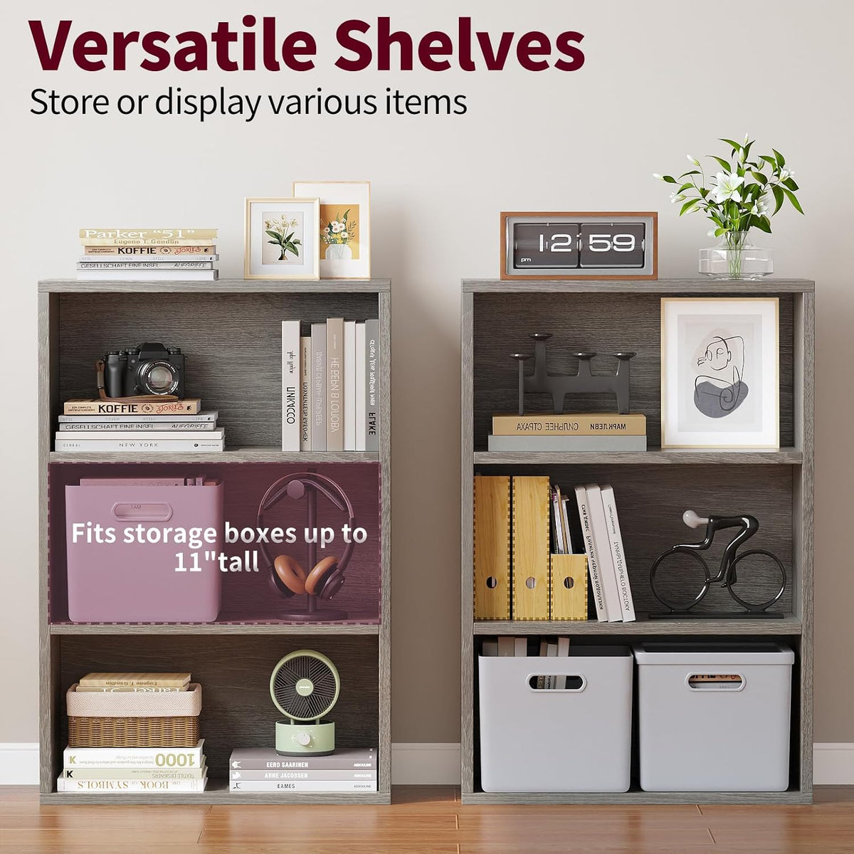 ALISENED 3-Tier Bookshelf, 23.6 × 9.4 × 35.2in, Small Bookshelf