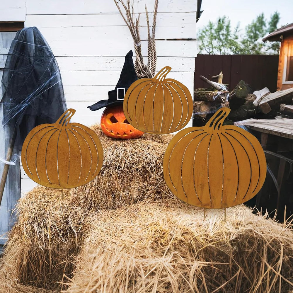 GlikCeil 3 Pcs Fall Decor Outdoor Rustic Pumpkin Stakes, Fall, Rustic