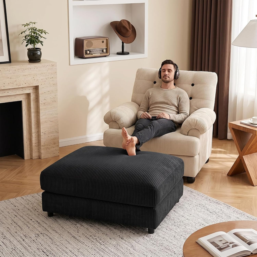 Mofolit 40" Corduroy Ottoman Oversized Upholstered Footrest (Black)