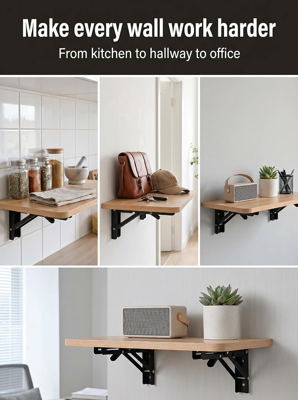 15.7" Floating Wall Shelf, Heavy-Duty Foldable with Bracket