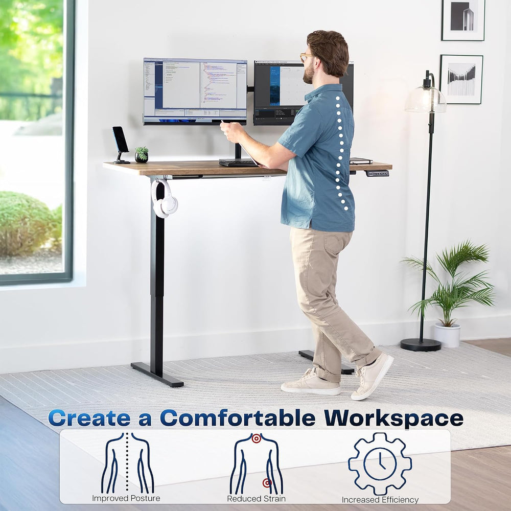 VIVO Electric Standing Desk, Solid 1-Piece 60" x 24" Reclaimed Wood...
