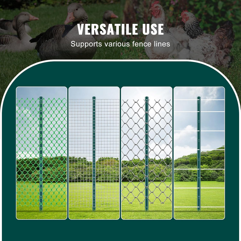 VEVOR 4 Feet U-Channel Metal Fence Post, 10 Pack with 20 Zip Ties & 20 Cl...