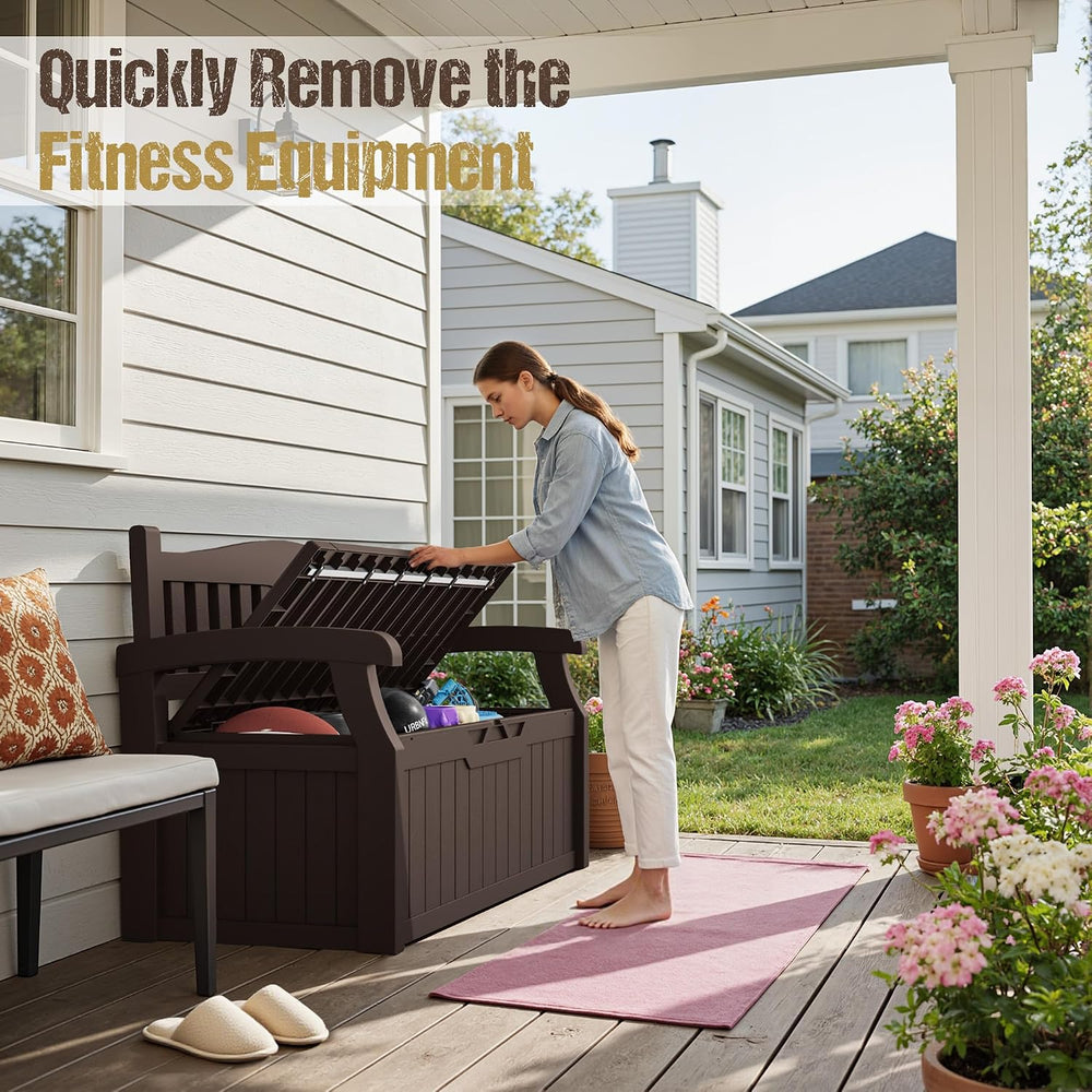 80-Gallon Outdoor Storage Bench, Waterproof Deck Box with Lockable Lid & ...