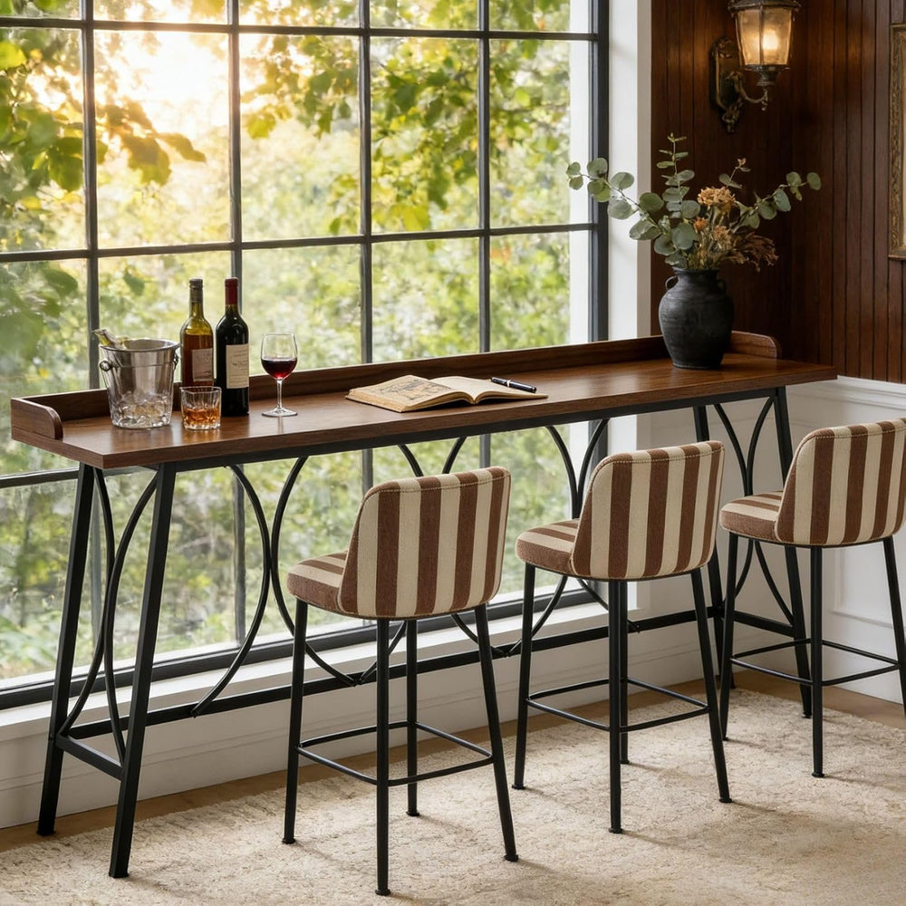 Karl home 82.3" Wood Bar Height Table, High Top Counter, Brown