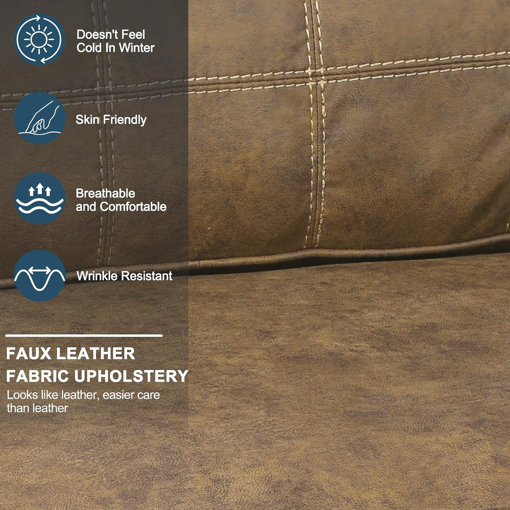 Ribilake 80 Inch Brown Faux Leather Sofa Couch (2 Sets)