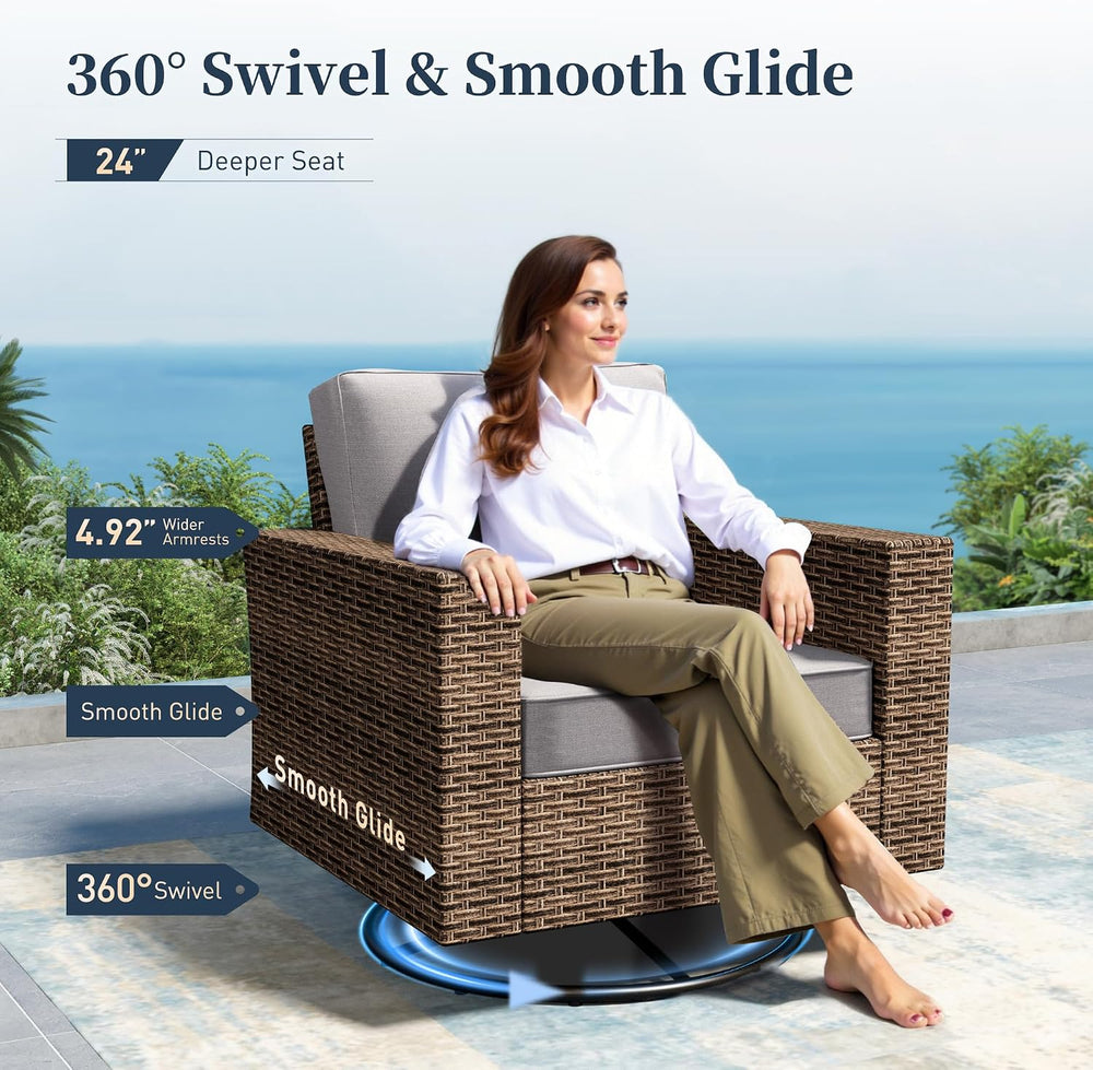 SUNSHINE VALLEY 7-Seat Wicker Patio Furniture Set with Wide Arm, Grey