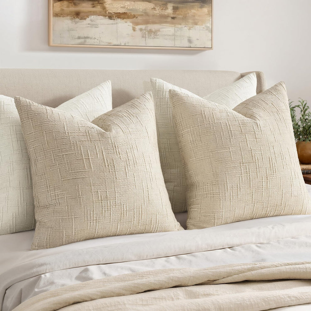 MIULEE Chenille Textured Euro Throw Pillow Covers Beige 22x22 Set of 2