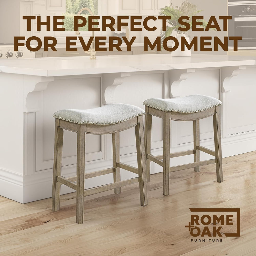 ROME + OAK Parker 26" Backless Saddle Stool, Reclaimed Oak, Set of 2
