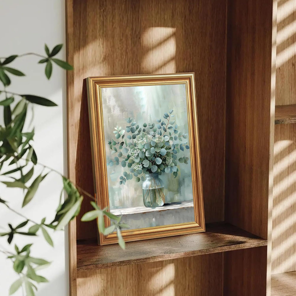 EJPFOGV White Flowers Eucalyptus Still Life Framed Canvas Wall Art 12x16 in