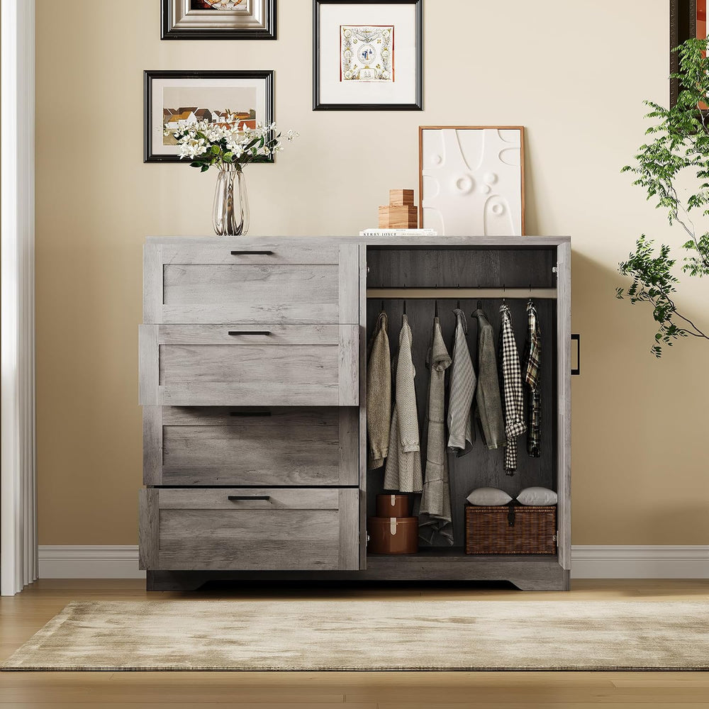 GarveeHome Multifunctional Wooden Dresser for Bedroom, 43.3 in H 2 Door Wardr...