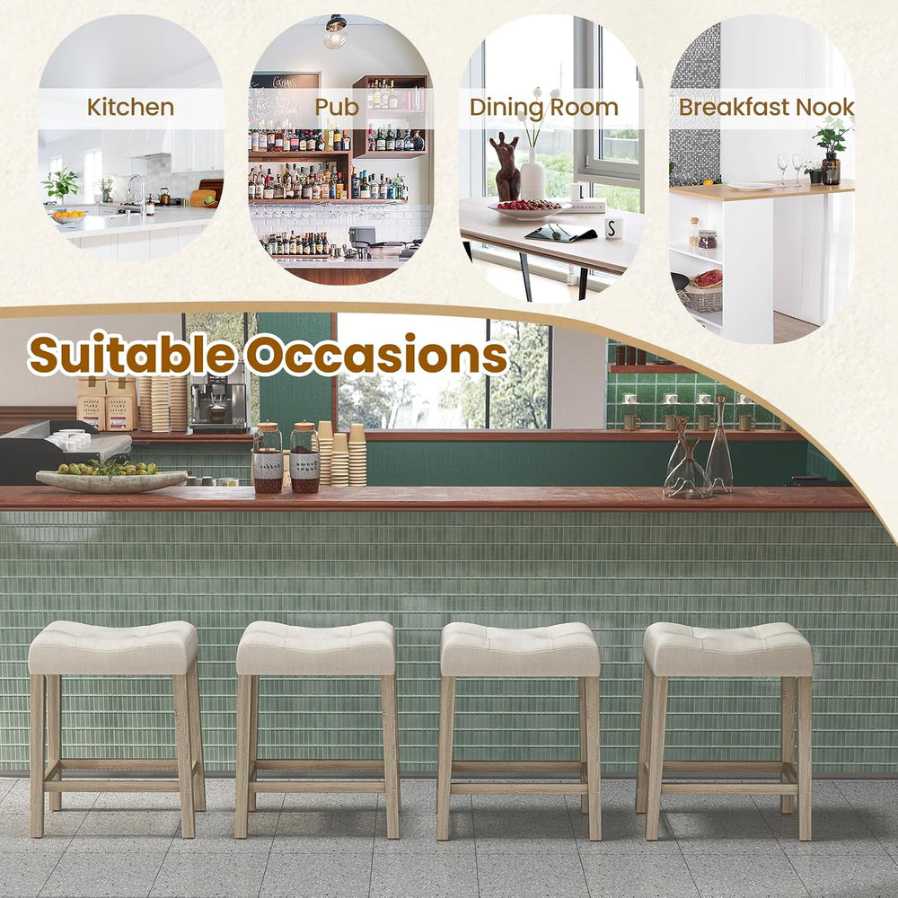 GIANTEX 24" Saddle Bar Stools Set of 4, Farmhouse Button Tufted Barstools