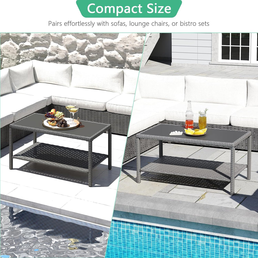 Helios&Hestia Rectangle All Weather Rattan Wicker Outdoor Coffee Side End...