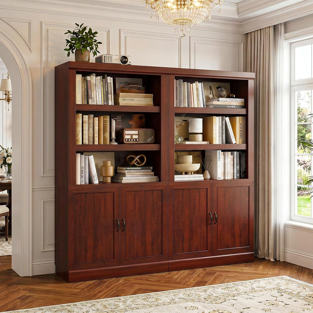 Unikito 71" Tall Bookshelf with Doors and Adjustable Shelves, 2 Pack