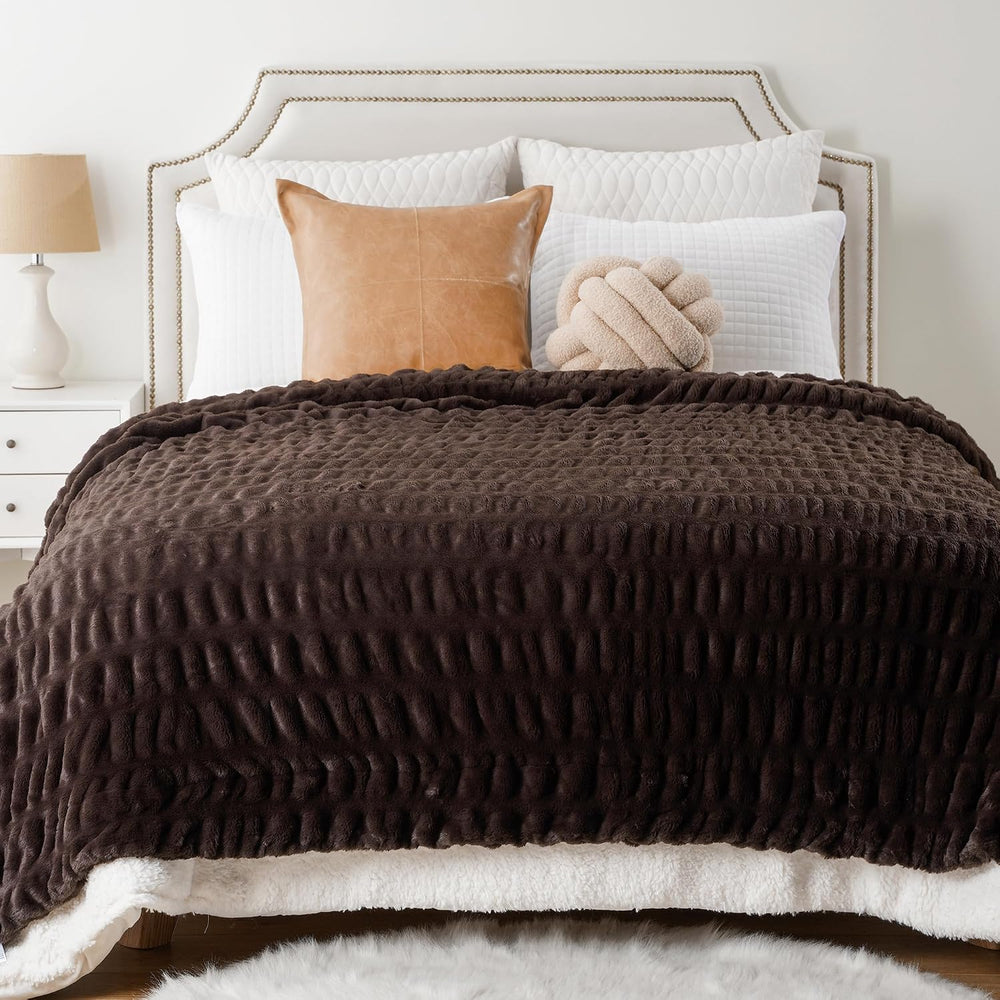 Battilo Dark Brown Faux Fur Throw Blanket for Couch, 50"x60", Doubl...
