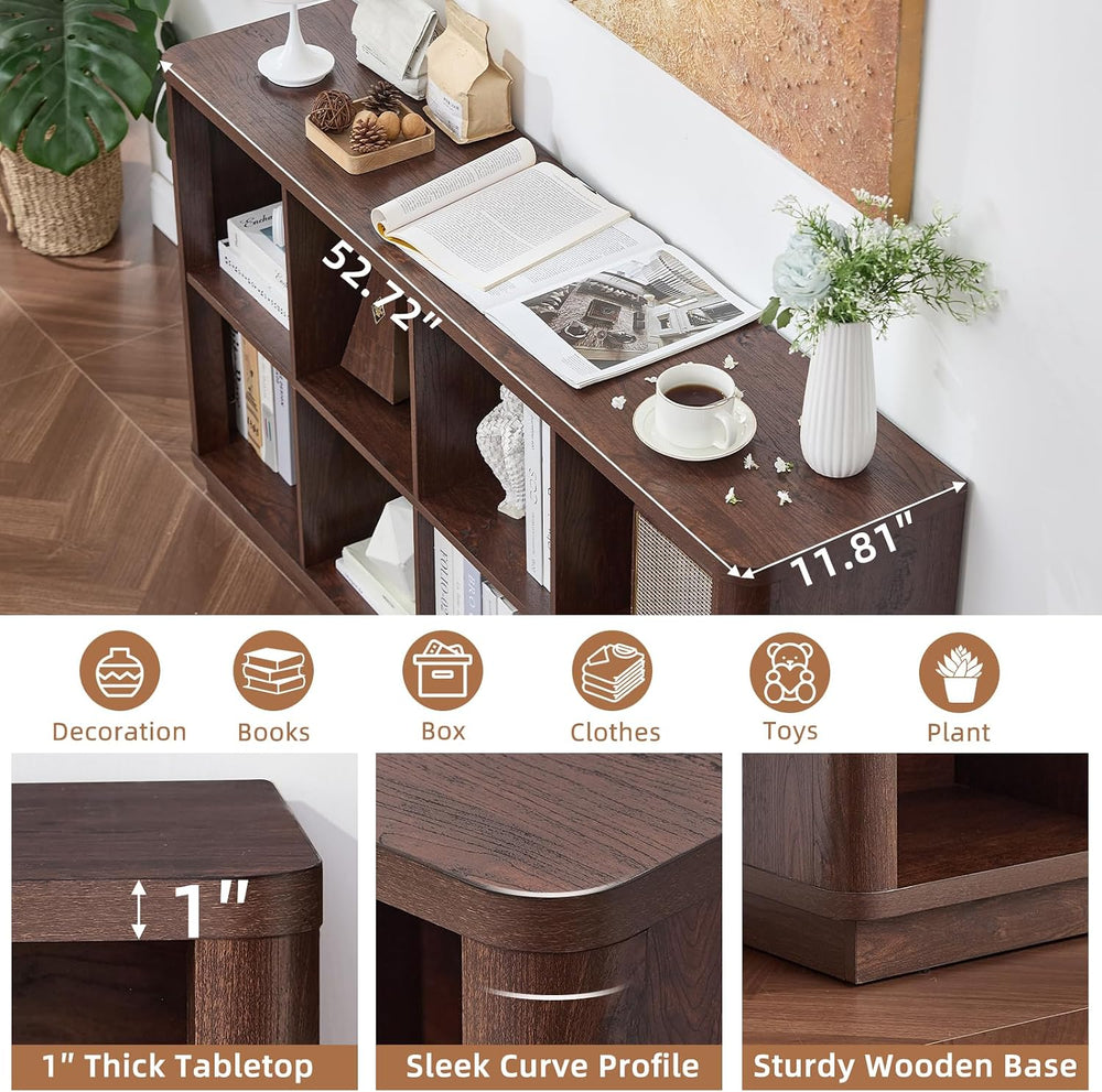 Joaxswe 8 Cube Bookcase, 52" Long Horizontal Book Shelf w/Curved Edge, F...