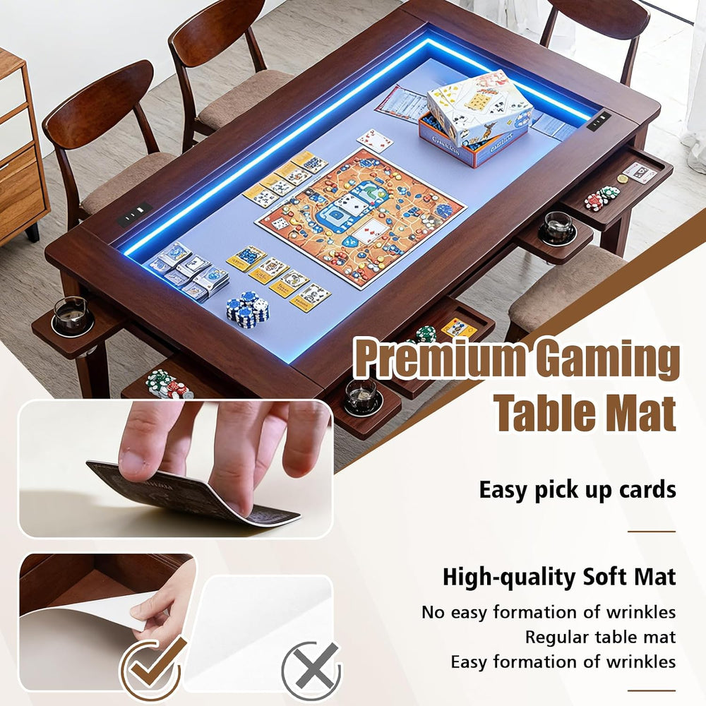 Solid Wood Board Game Table with Colorful Led Lights, Dining/Gaming Table