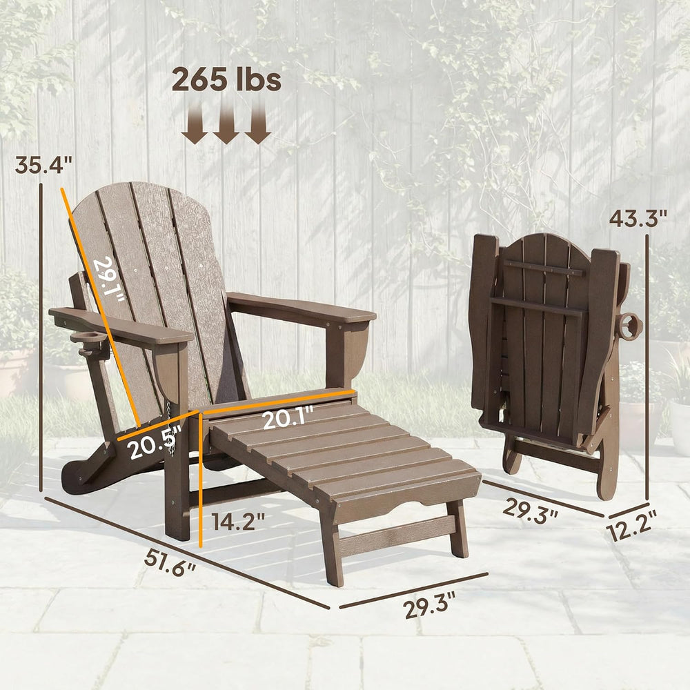 Outsunny Folding Adirondack Chair Set of 2 with Retractable Ottoman Brown