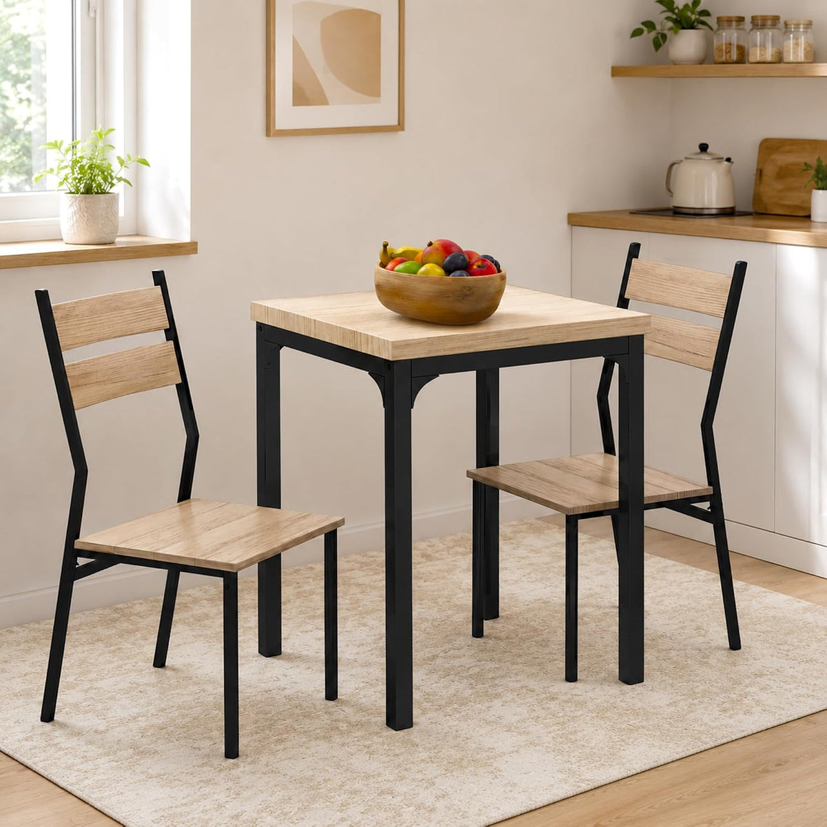 HOMCOM Dining Table Set for 2, Dining Room Set, 3 Piece, Light Wood Grain